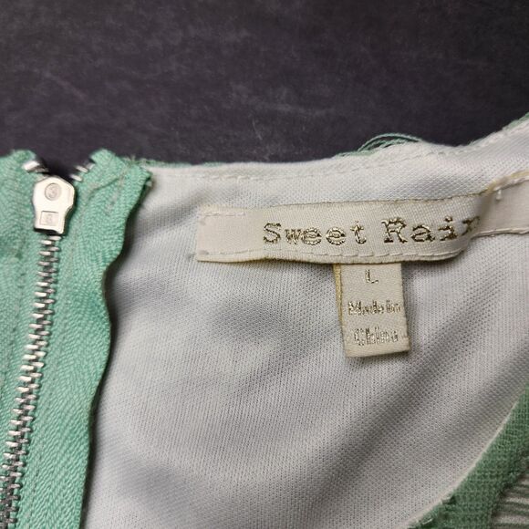 Sweet Rain Floral Lace Peplum Blouse Sheer Long Sleeves Soft Green Sz. L Fairy - Picture 7 of 9